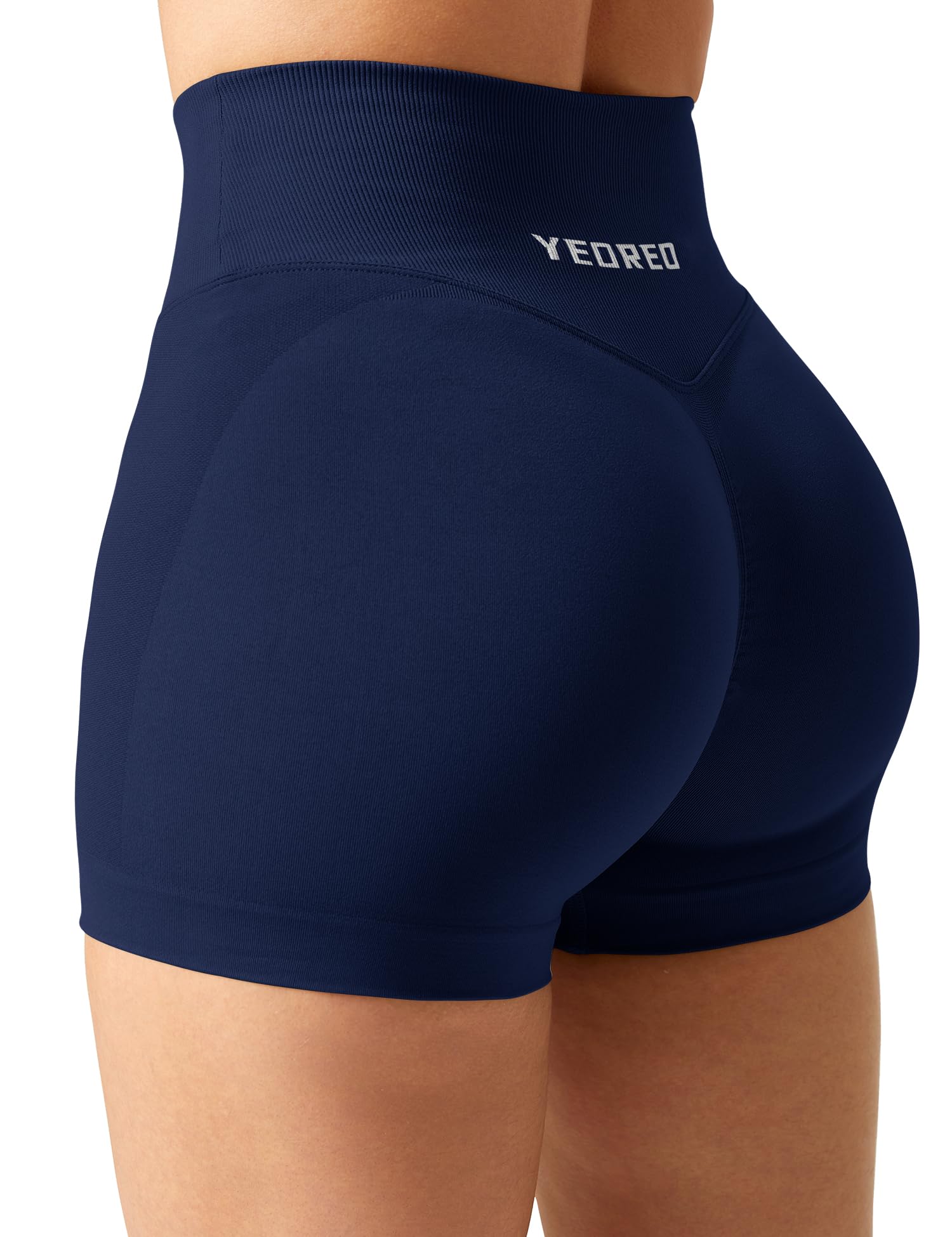 YEOREO Scrunch Butt Workout Shorts Women 3.5" Seamless V Cross Waist Sport Gym Amplify Shorts - Small - Navy