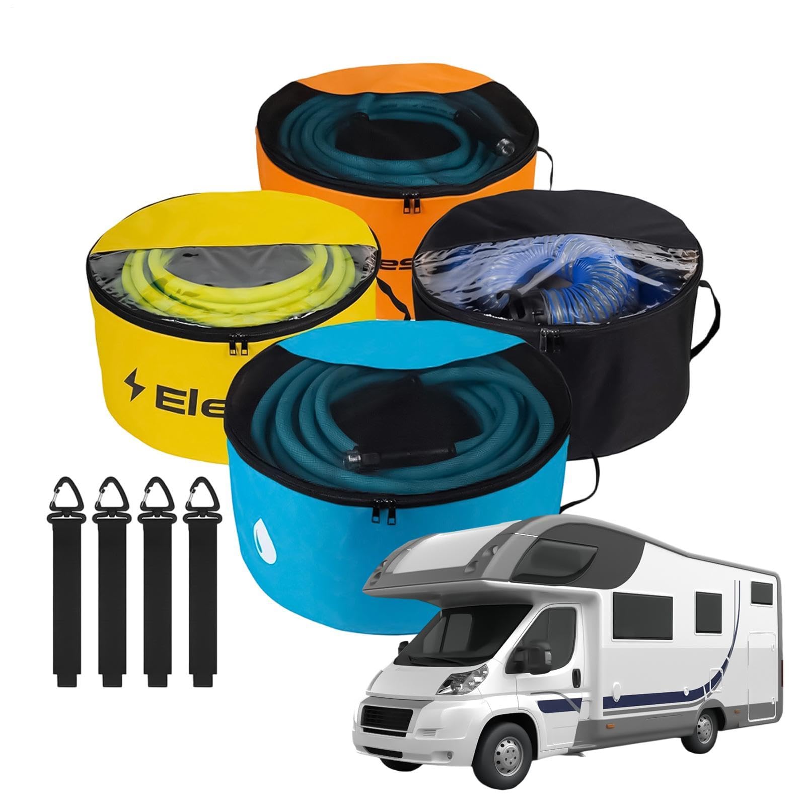 Wohnmobil Wasserschlauch Aufbewahrungstasche 4 Stück Wasserdichter Robuster | Wasserschlauchtasche mit Sichtfenster, Zweiwege-Reißverschluss Für Outdoor Garten Camping Werkzeug