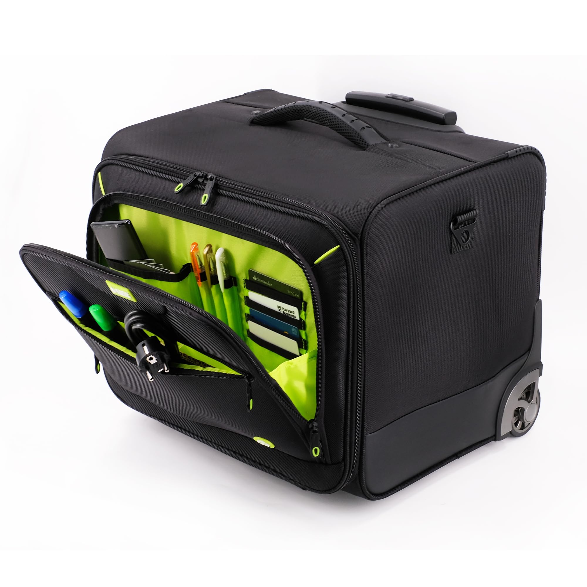 Aktenkoffer mit Rollen – XL Aktenkoffer Trolley aus recyceltem Polyester (rPET) für 5 A4 Aktenordner, Pilotenkoffer Business, schwarz
