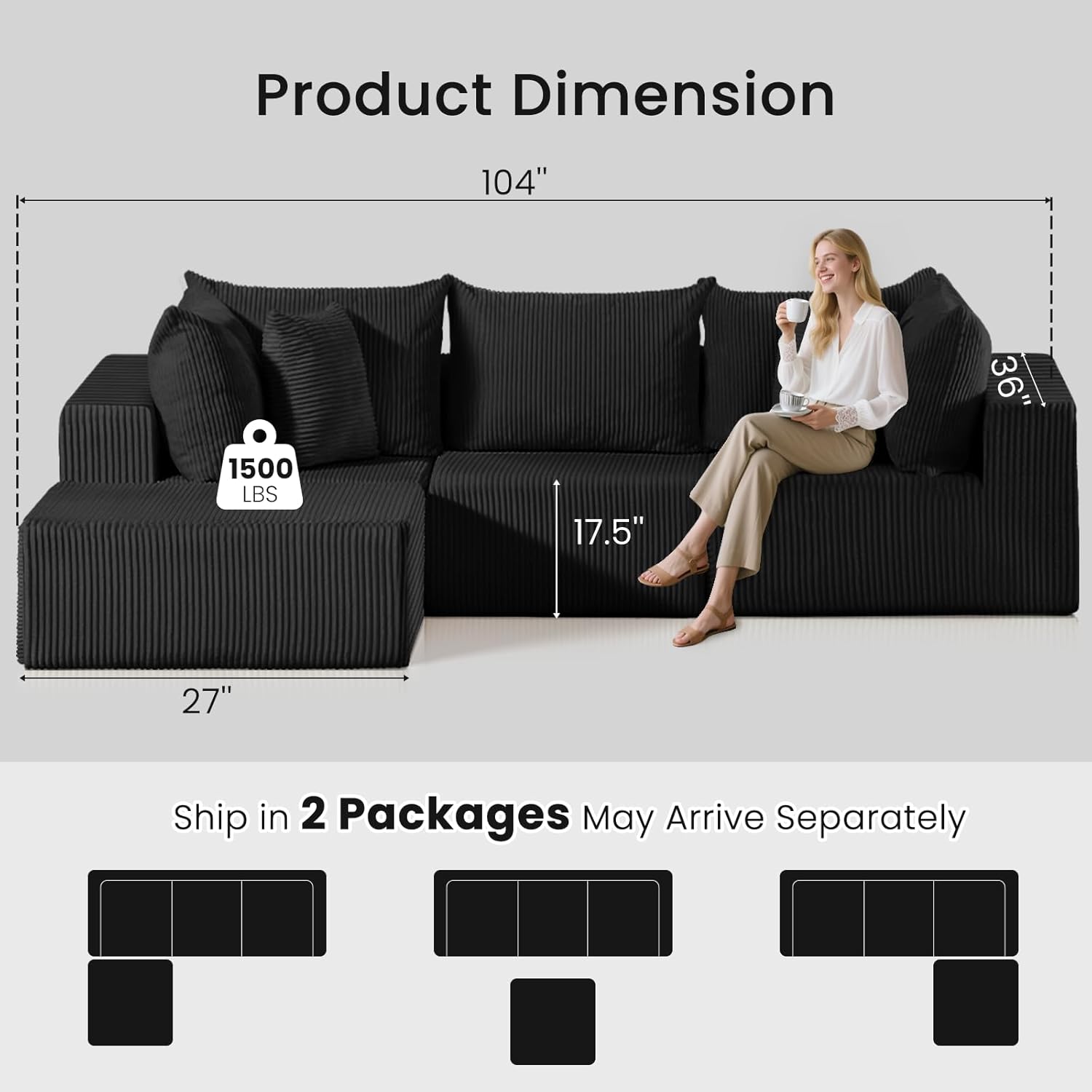 Cloud Sectional Couch with L-Shape Chaise,Modular Sofa with Deep Seat Reversible Ottoman, 4 Seat DIY Combination Sectional Couches for for Living Room Bedroom