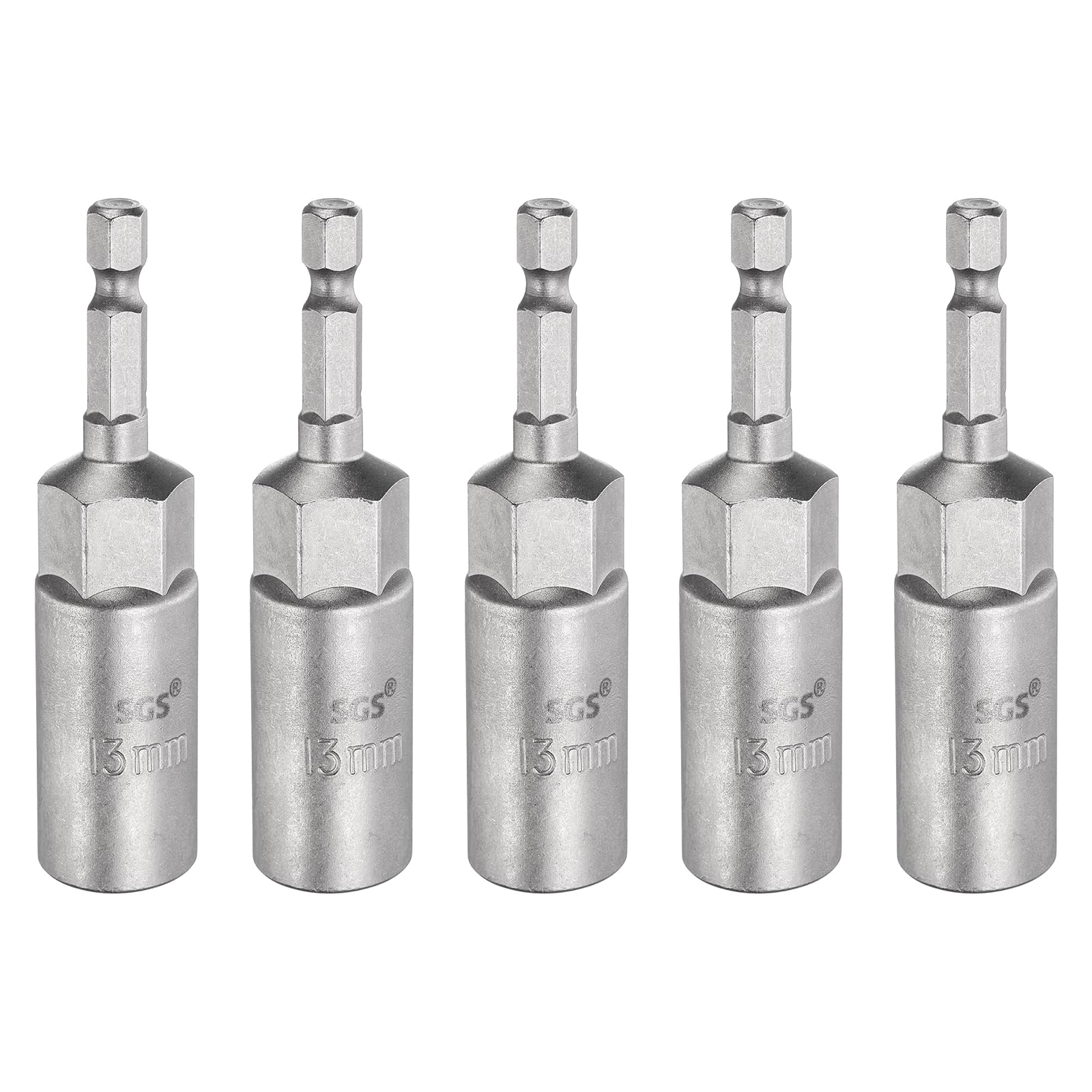 sourcing map 5pcs Nut Driver Drill Bit 13mm Metric Socket 1/4" Hex Shank 3.15" (80mm) Long 6-Point Sockets Quick Change CR-V Steel Bolt Setters for Power Drill Drivers