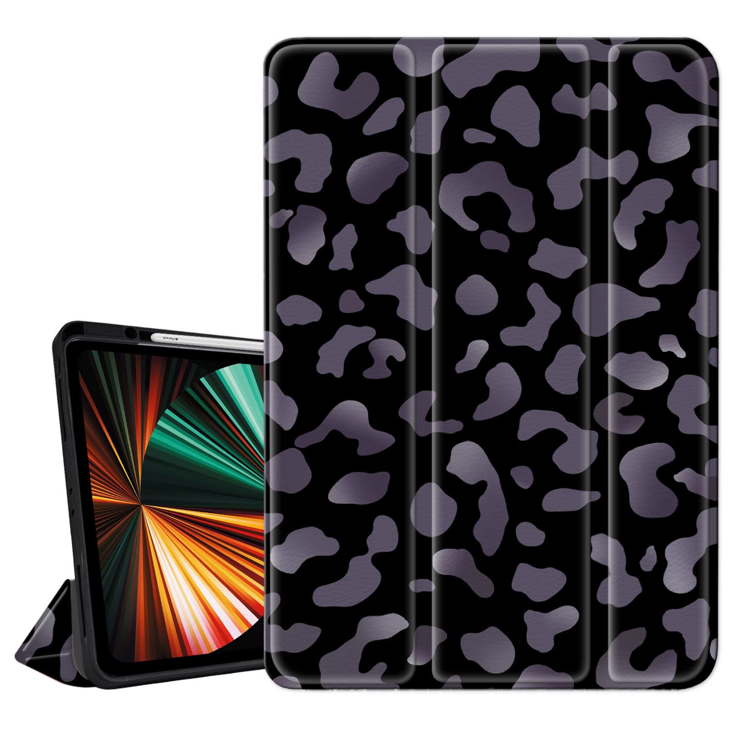 Hi Space for iPad Pro 11 inch Case Cheetah Leopard with Pencil Holder 2022 2021 2020 2018 for iPad Pro Case 11 Black Cheetah Purple Leopard Cover Auto Sleep Wake for iPad Pro 11 4th/3rd/2nd/1st Gen
