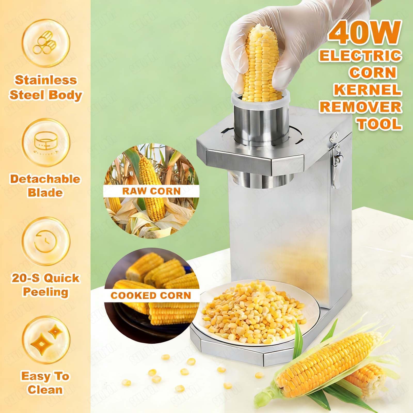 Spogliarello elettrico per mais, 40 W, con ampio scivolo di alimentazione da 6,5 cm, efficiente per mais fresco e bollito, facile da pulire per stand alimentari e casa