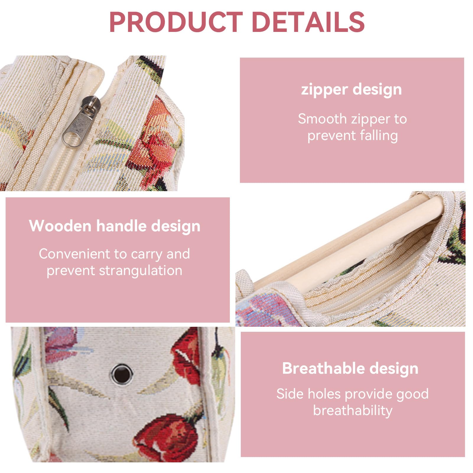 1pc sac fourre tout à tricoter pratique en bois poignée tissé pull organisateur sac tissé sac de rangement en tissu pour aiguilles à tricoter outils de couture(Fleur mauve