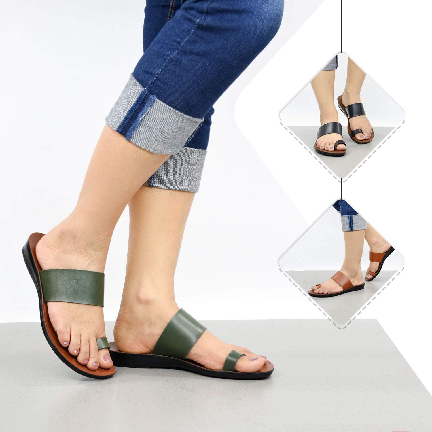 Aerosoft Comfortable Walking Summer Vacation Essentials Flat Sandals for Women (US 07, Veawil Green) - Image 7