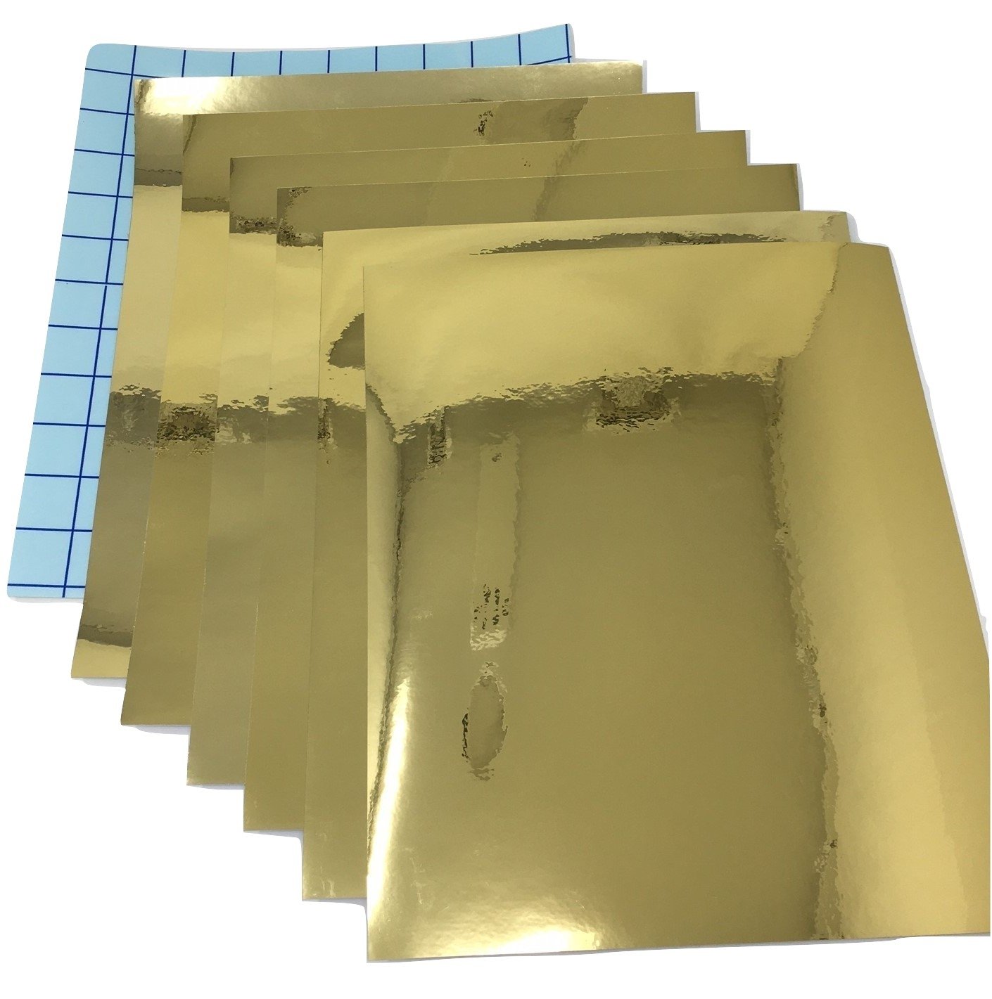 (7 Pack) Qbc Craft Gold Chrome Mirror Permanent Vinyl Sheets and Transfer Paper for Cricut Expression Explore Silhouette Cameo Make Decals Signs