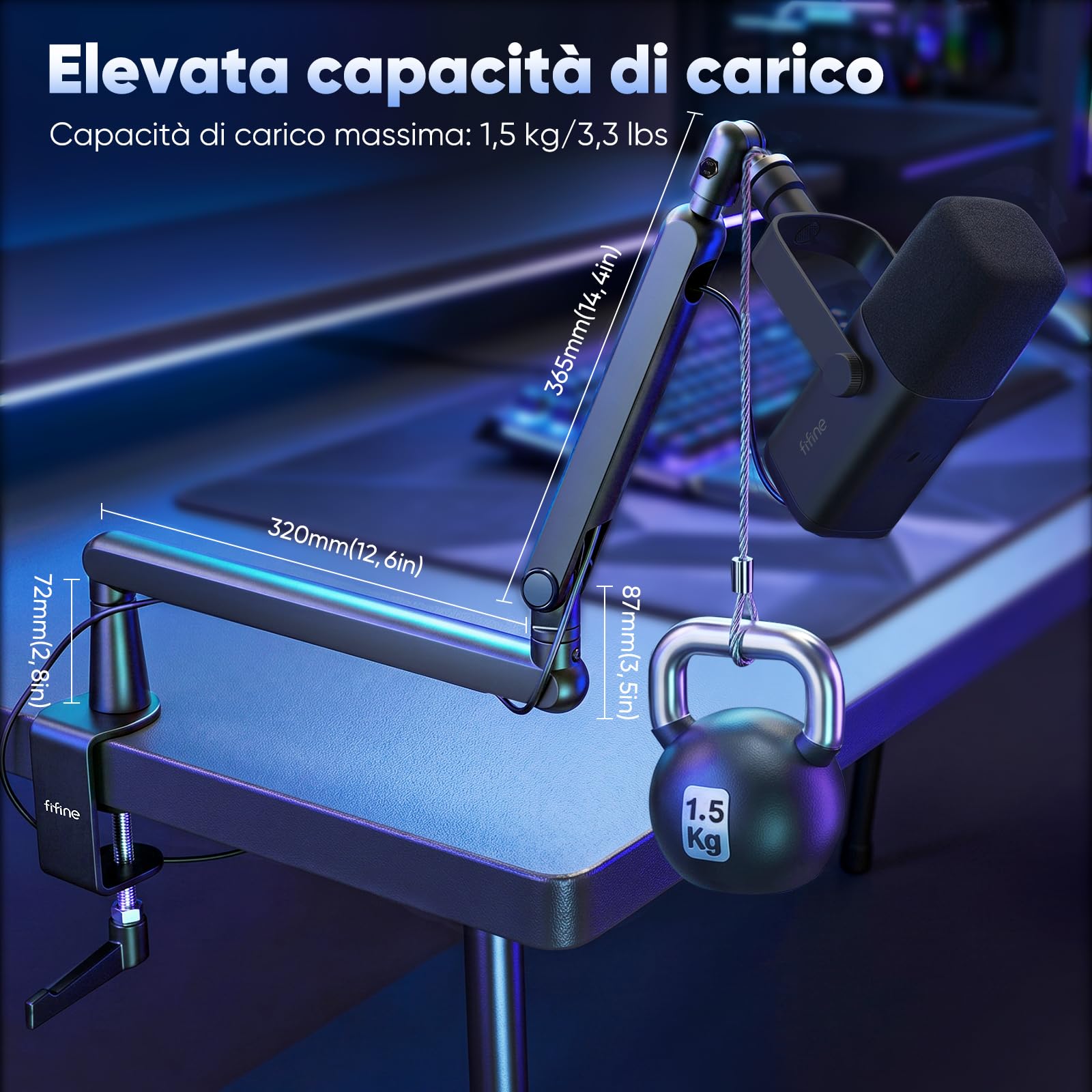 FIFINE Supporto per Microfono, Braccio Microfono con Microphone Clip e adattatore, Adattatore a Vite, Gestione dei Cavi, Supporto Microfono Regolabile Braccio, Compatibile K658 K688 AM8 A8