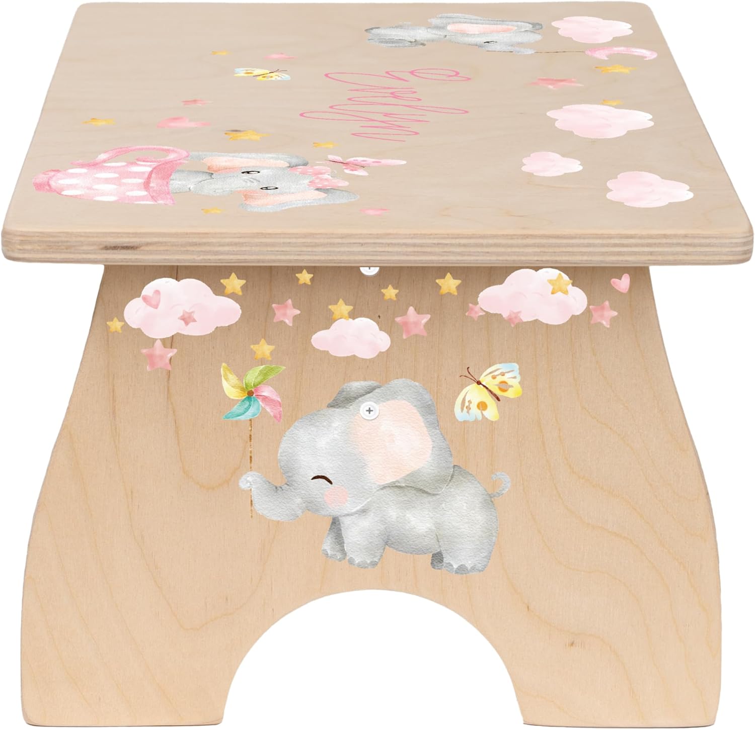 Step Stool for Toddlers- Personalized Wood Kids Step Stool with Name for Kitchen Sink, Bathroom, Potty Training, Toilet, Kitchen Sink- Sturdy and Safe- Made in USA by BloomOwl (Elephant Pink)