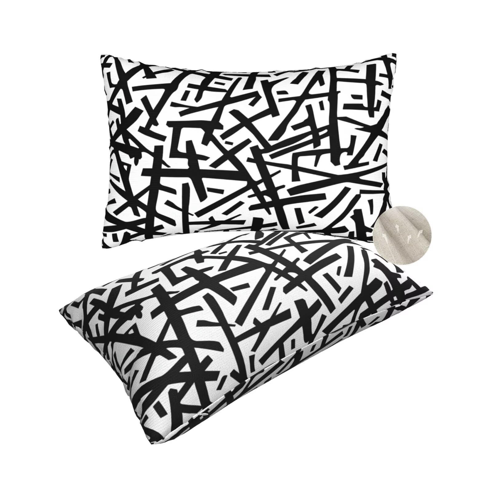Housses de coussin noir 60x80 cm de qualité supérieure effet lin rectangulaire