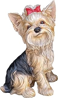 WANLIAN Hand-Painted Resin Yorkie Dog Sculpture, 12.8 Inch