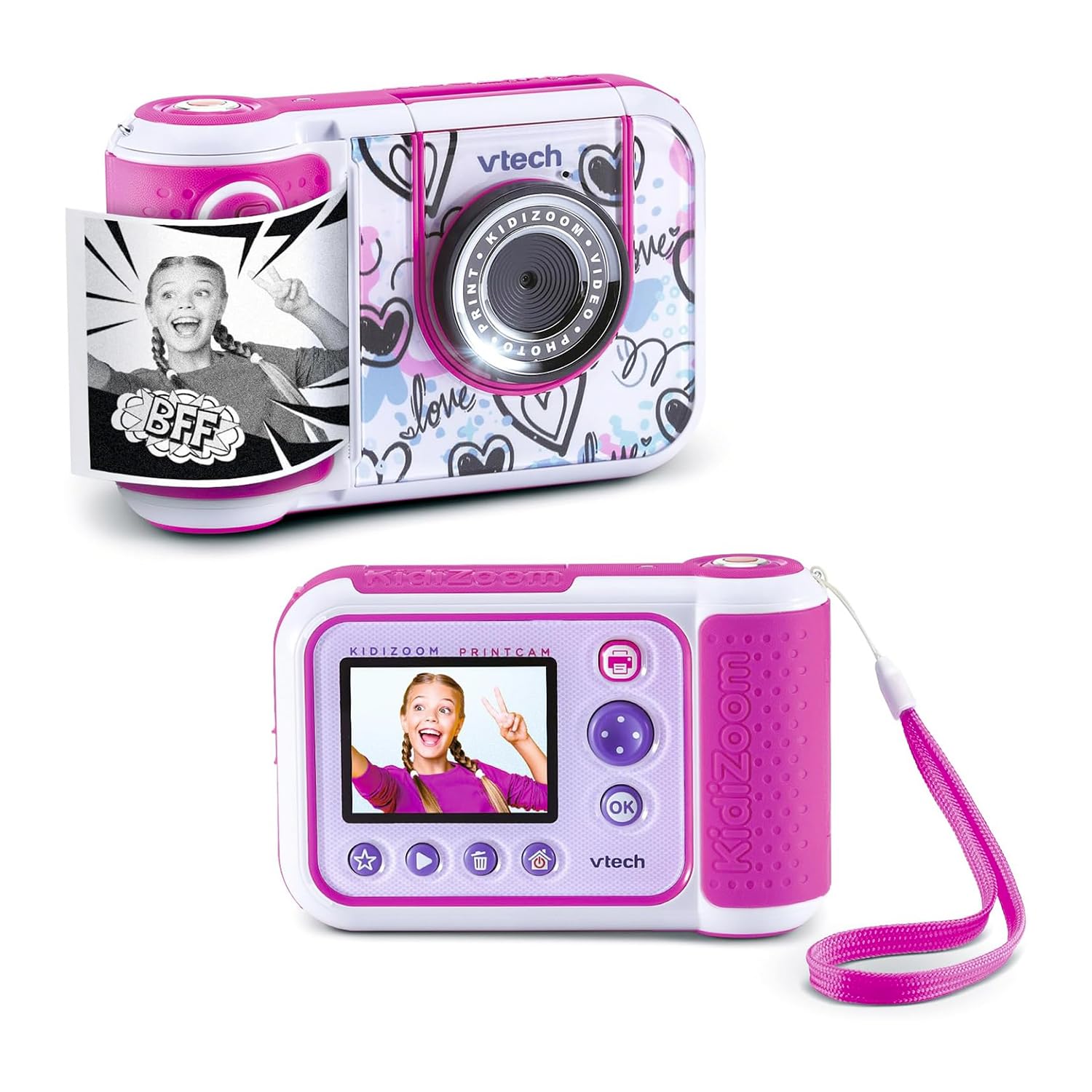 VTech Kidizoom Printcam Rosa, Macchina Fotografica per Bambini con 40+ Effetti Speciali, Fotocamera Istantanea per Bambini, Carta Termica Inclusa, 5MP, Lingua Italiana, Batterie Incluse, 5-13 Anni