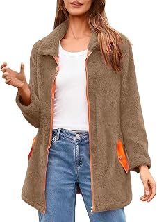 Abrigo de invierno para mujer, color bloque, abrigo de felpa, chaqueta de forro polar, elegante, monocolor, chaqueta mullida, de manga larga, para el tiempo libre, sudadera a la moda