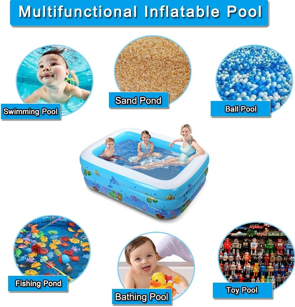 150cm Paddling Pool for Kids, Rectangular Inflatable Swimming Pool for