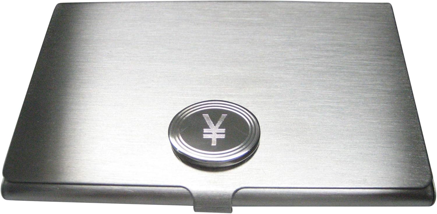 Kiola Designs Silver Toned Etched Oval Japanese Yen Currency Sign Business Card Holder