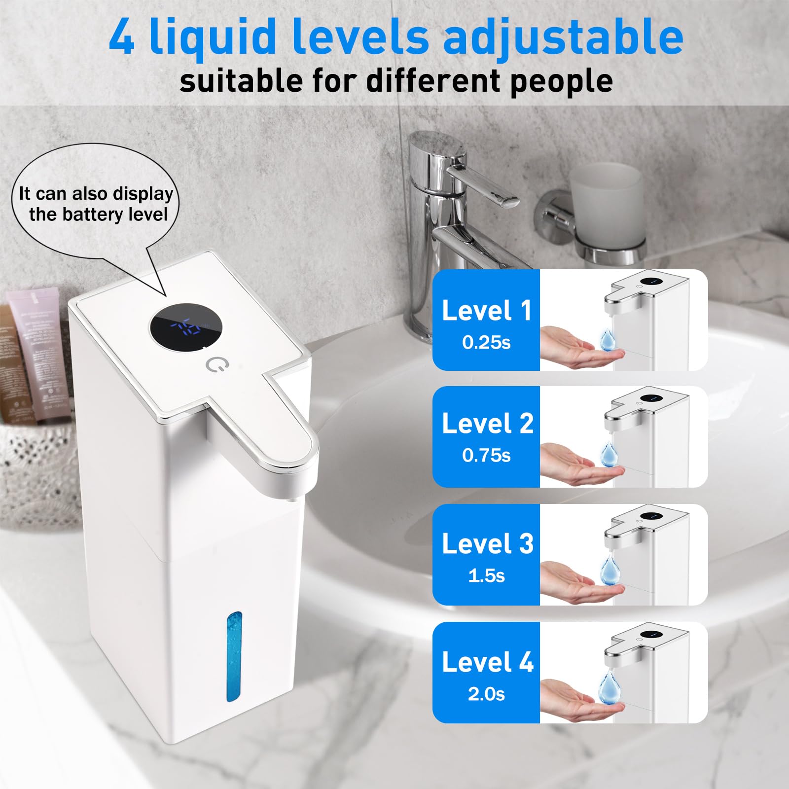 2 Pack Automatic Liquid Soap Dispenser, 440ml Wall Mount Touchless 4 Gear Adjustable Hand soap Dispenser, USB Rechargeable 1800 mAh with Infrared Motion Sensor for Kitchen and Bathroom (White+Black) - 2