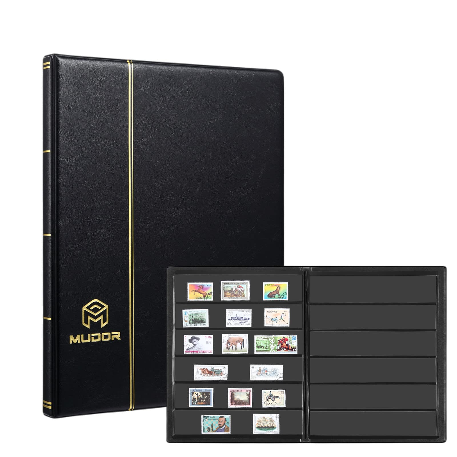 MUDORStamp Collecting Album, 6 Rows Pockets Stamp Book for Collectors, 10 Sheets Stamp Stockbook