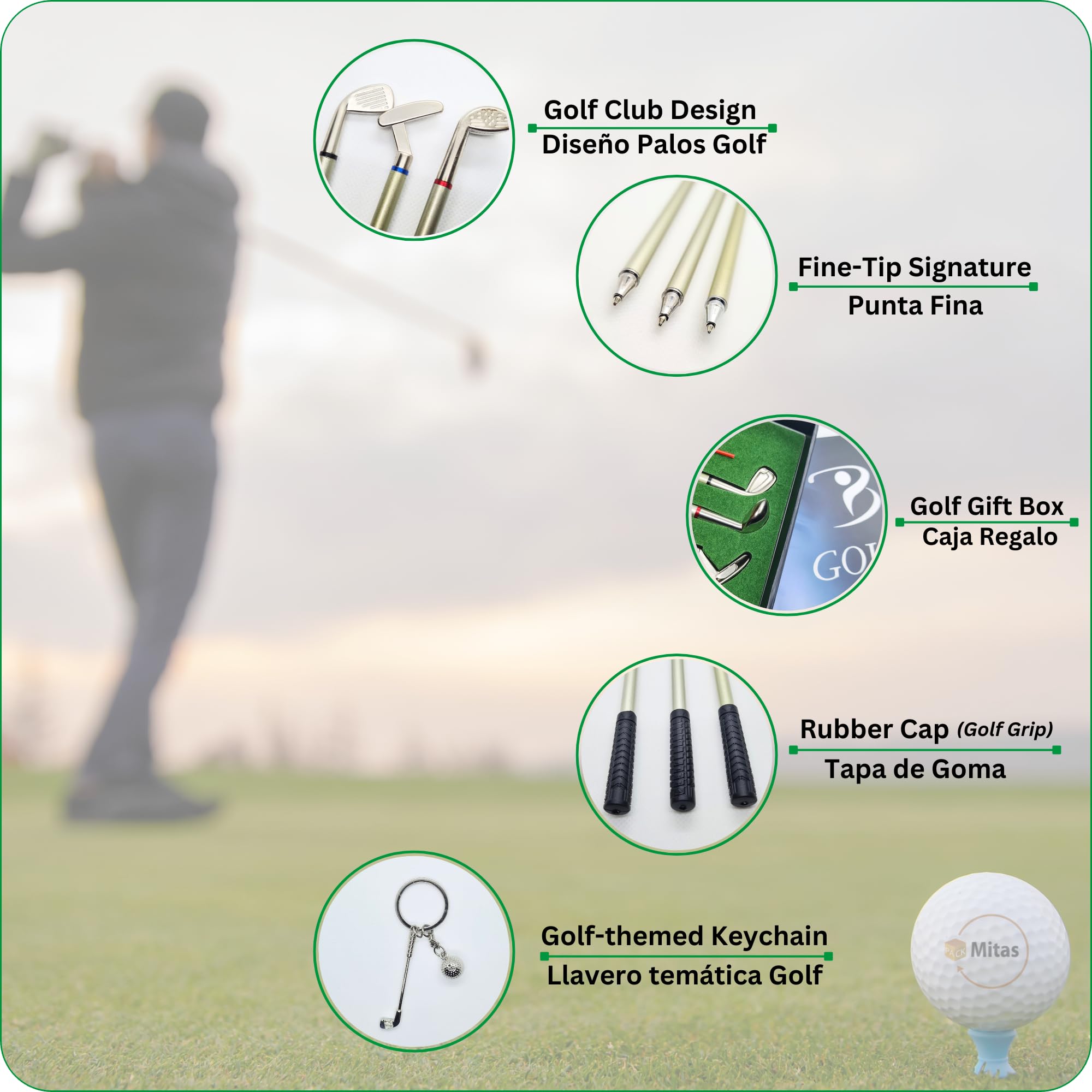 Mini Juego de Golf de Escritorio con Bolígrafos de Golf y Llavero Golf. Un Mini Golf Set Como Regalo para Golfistas y Aficionados de Golf. Golf Accesorios y Regalo Golf Hombre. Regalos Golf Navidad.