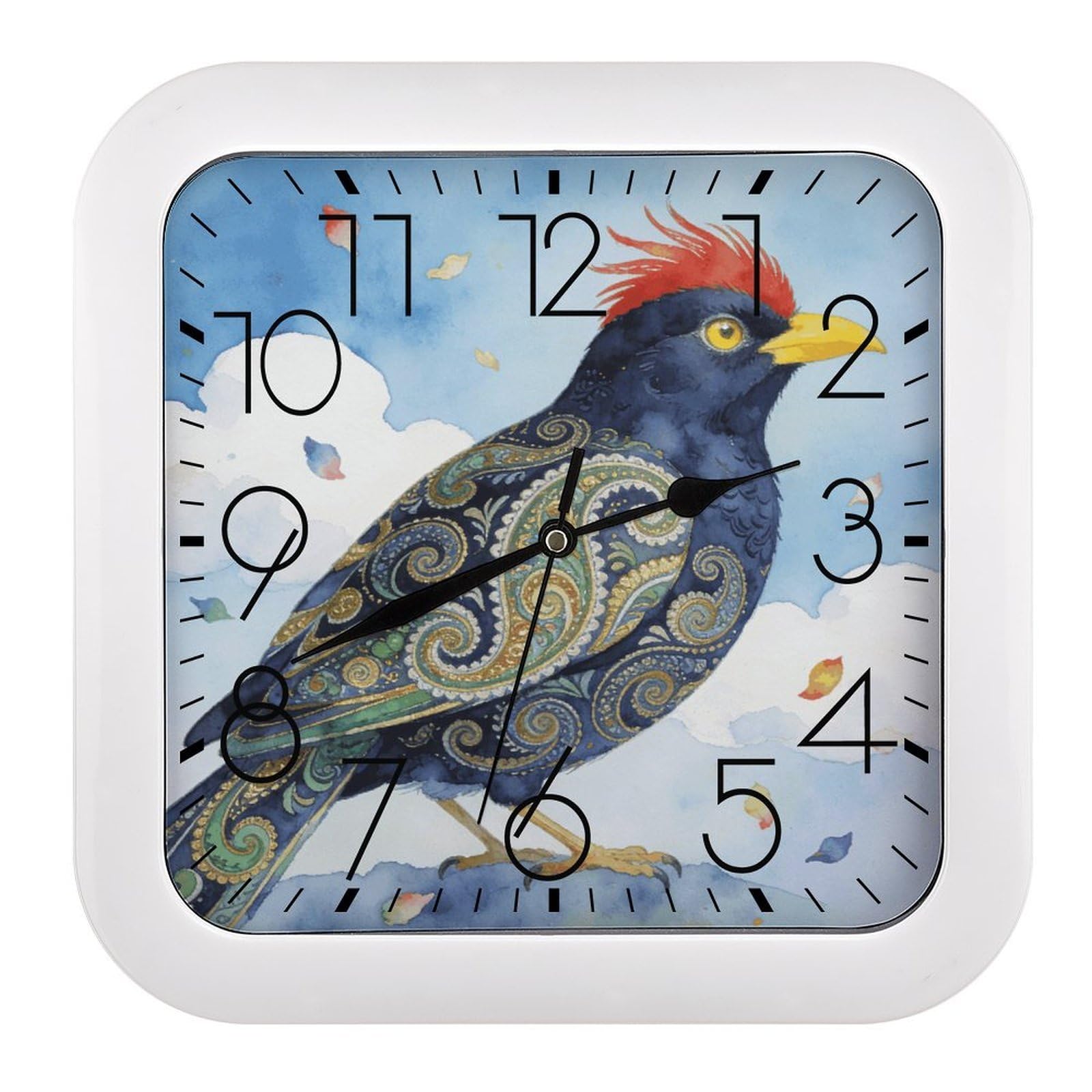 Horloge murale silencieuse sans tic-tac avec cadran cachemire carré de 25,4 cm