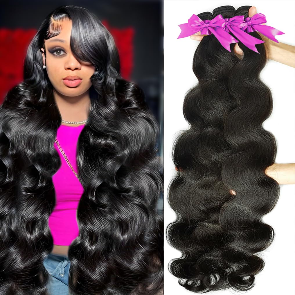 rao12A Body Wave Bundles Human Hair 22 24 26 Inch Human Hair 3 Bundles 100% Brazilian Virgin Hair Body Wave Bundle Weave Human Hair Extensions Deals Real Human Hair Natural Black For Women