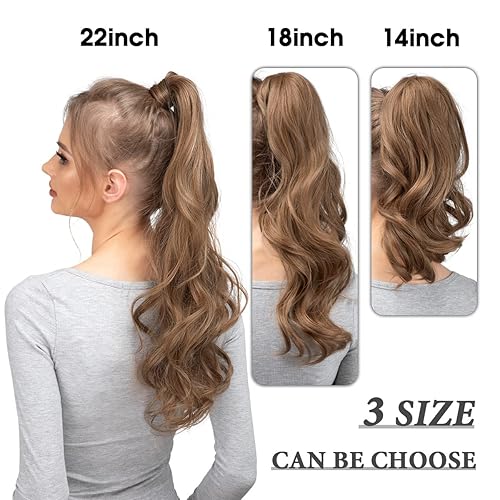Miniatura 4 de CJL HAIR Extensión de cola de caballo de 14 pulgadas, extensiones de cabello corto marrón con clip, extensiones de cabello rizado, ondulado,