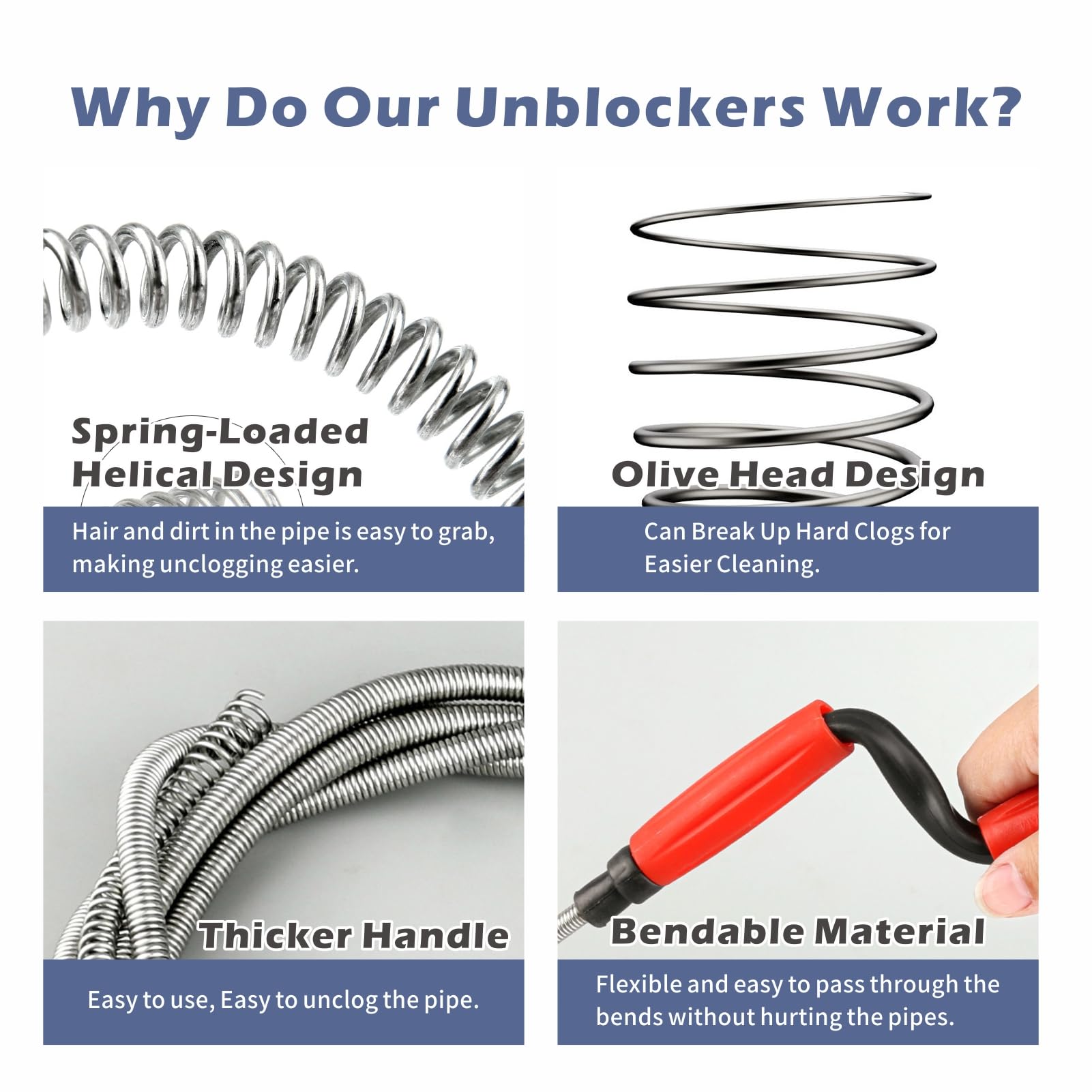 Lylxienty Drain Snake Unblocker Wire Tools Drain Unblocker Wire Rod Flexible Spring Cleaner Pipe Hair Removal Dirt Cleaning Tool Clog Remover for Sewer Bathroom Drainage,Kitchen Sinks,Toilet 3M - Image 3