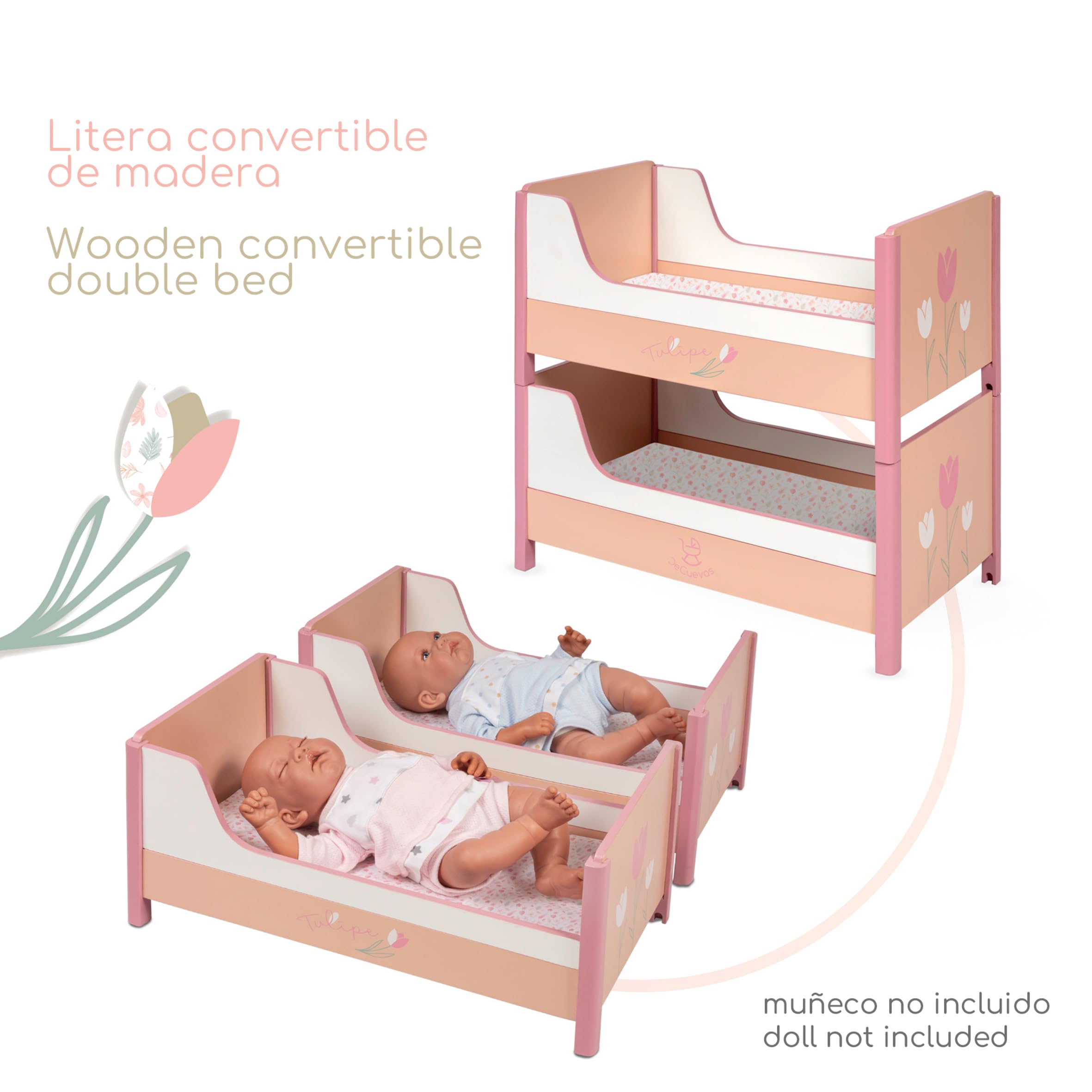 DE CUEVAS TOYS- Litera Madera Muñecas, Color Rosa, Grande (54274)