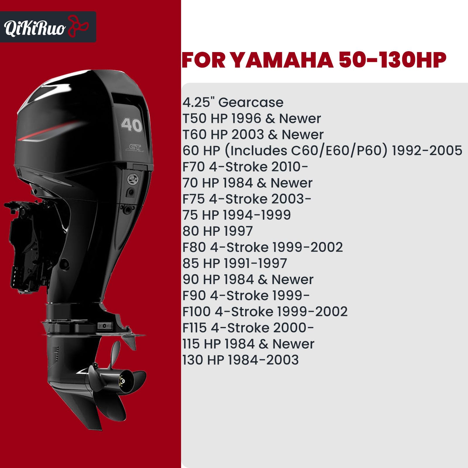 Hélice de moteur de bateau en aluminium 13 1/4 x 17-K pour moteurs hors-bord Yamaha 60HP 70HP 75HP 80HP 85HP 90HP 115HP 130HP, 15 dents, RH