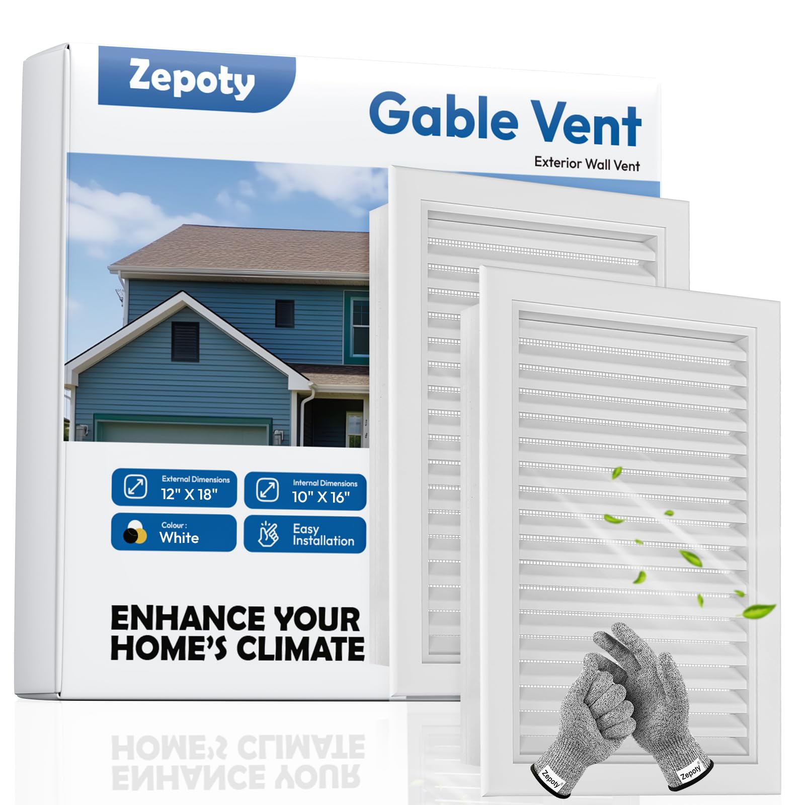 Zepoty 2-Pack Paintable Gable Vents - 12" x 18" Aluminum with Screen, Maximize Ventilation in Attics and Sheds, Vent Opening: 10" x 16"