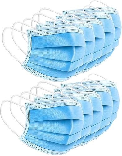 Máscaras gruesas de 3 capas transpirables para las orejas, 50 unidades, color azul