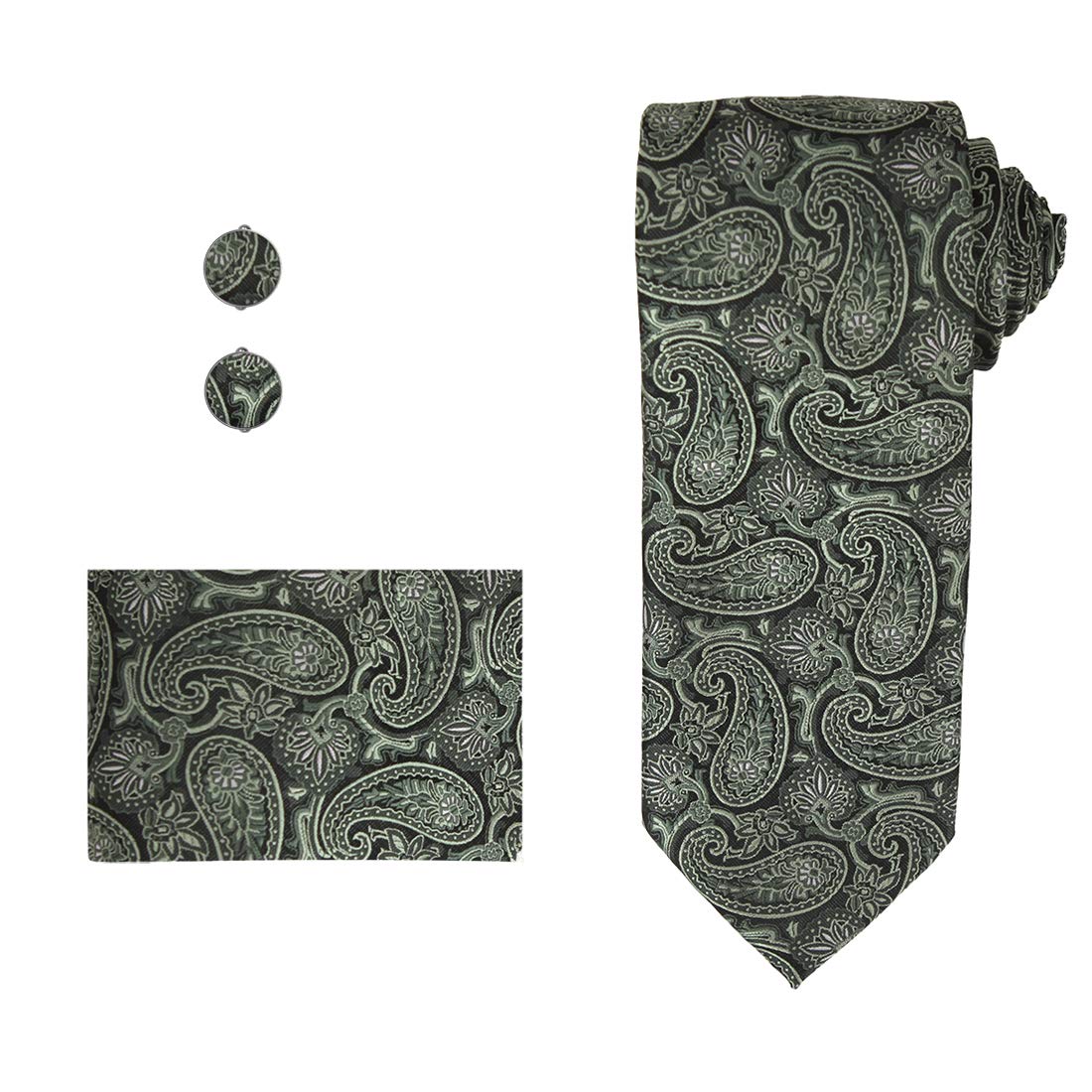 Epoint Men's Fashion Paisley Neck Tie Evening Silk Necktie Cufflinks Hanky Set