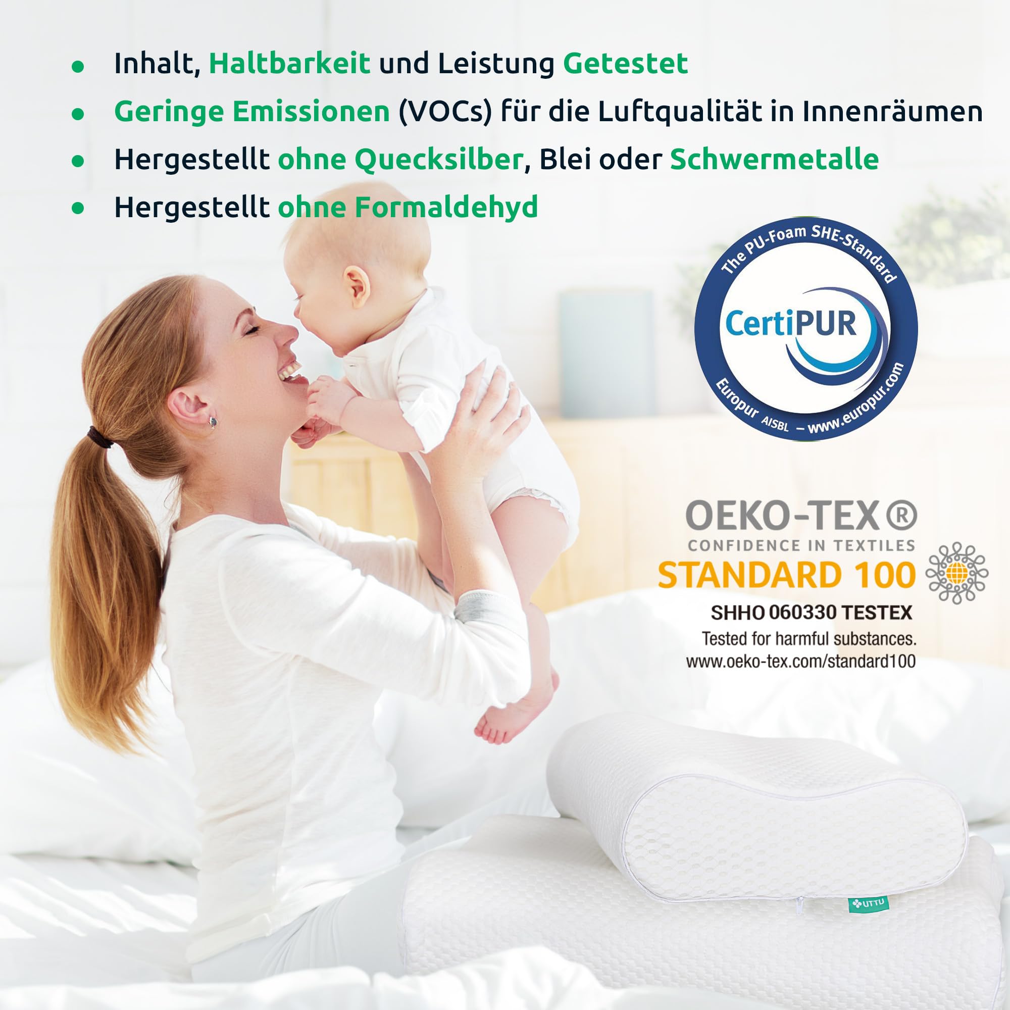 UTTU Memory Foam Kissen, Ergonomisches Nackenkissen 60x35x13/11cm