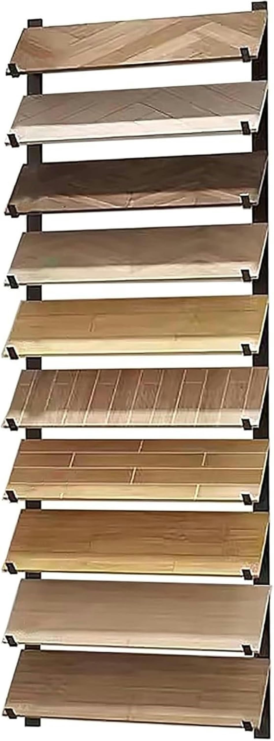 Présentoir mural polyvalent en métal et bois à 10 niveaux pour échantillons de carrelage – Vitrine murale polyvalente pour matériaux de construction, idéale pour la rénovation de la maison et la vente