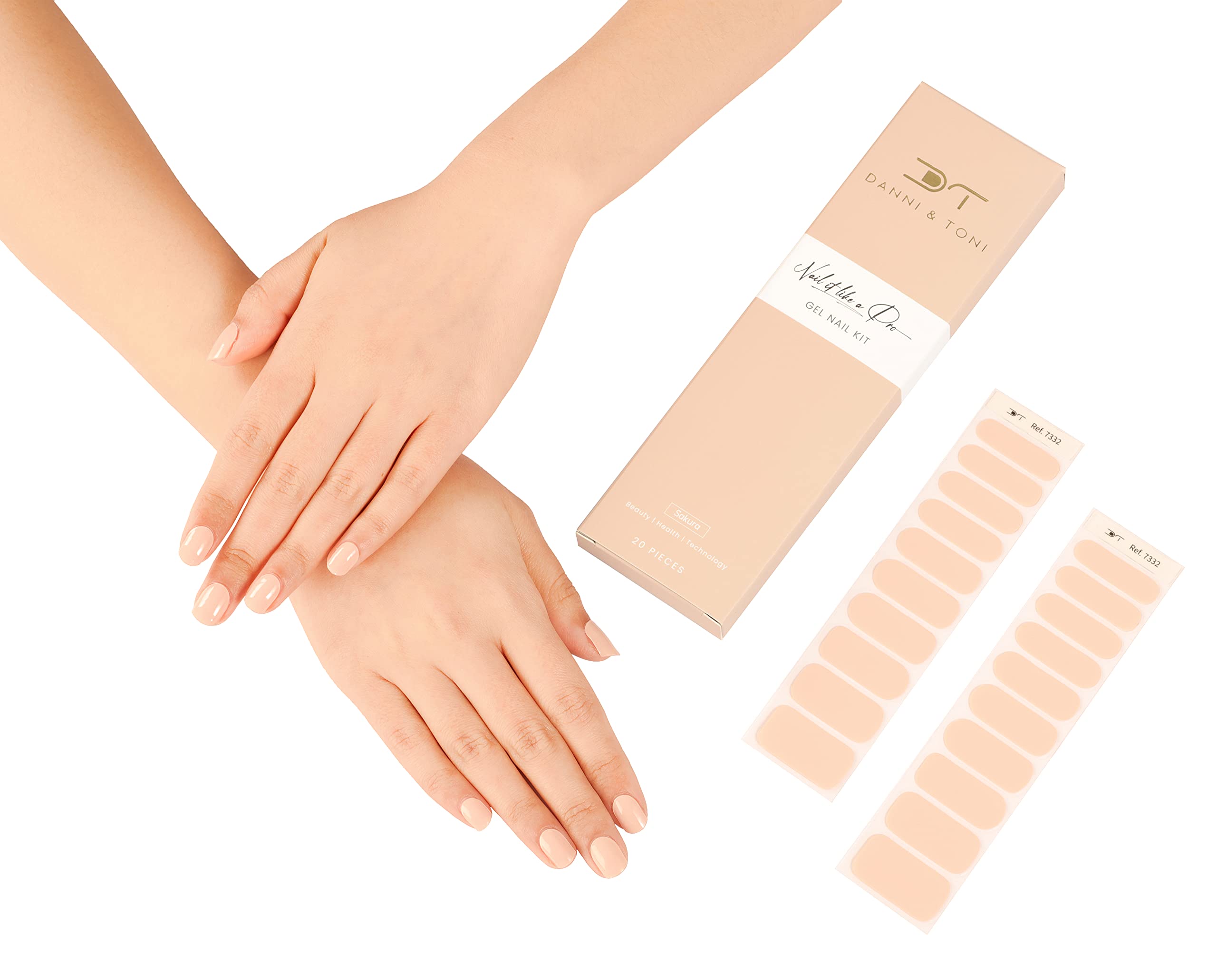 DANNI & TONI Semi Cured Gel Nail Strips Nude Solid Color Gel Nail Polish Stickers/Wraps (20 Extra-Long Stickers)