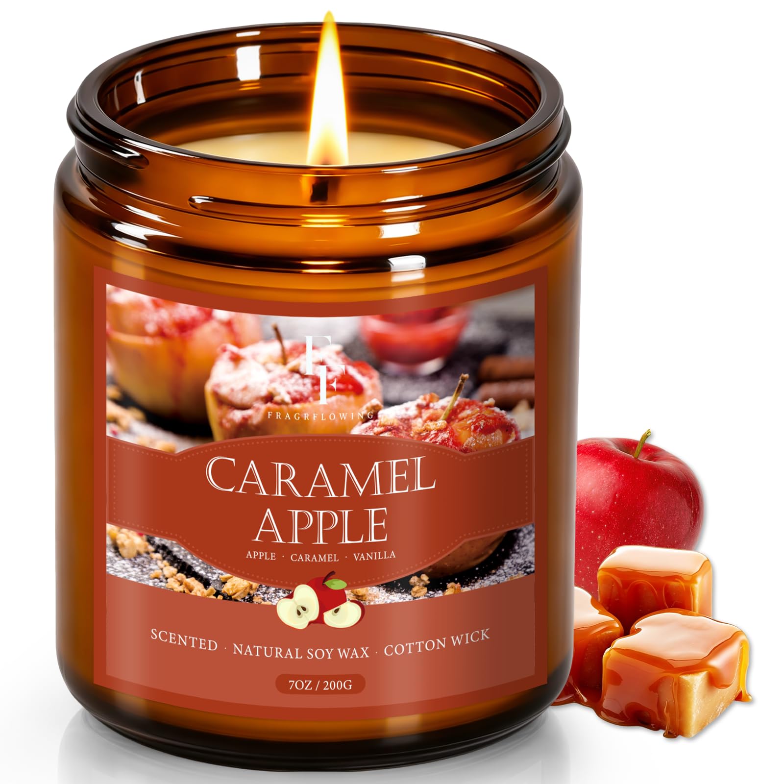 Fall Candle, Caramel Apple Scented Candles for Home, Natural Soy Autumn Candle Aromatherapy Candle, 7 oz Jar Candles Fall Gifts for Women Men