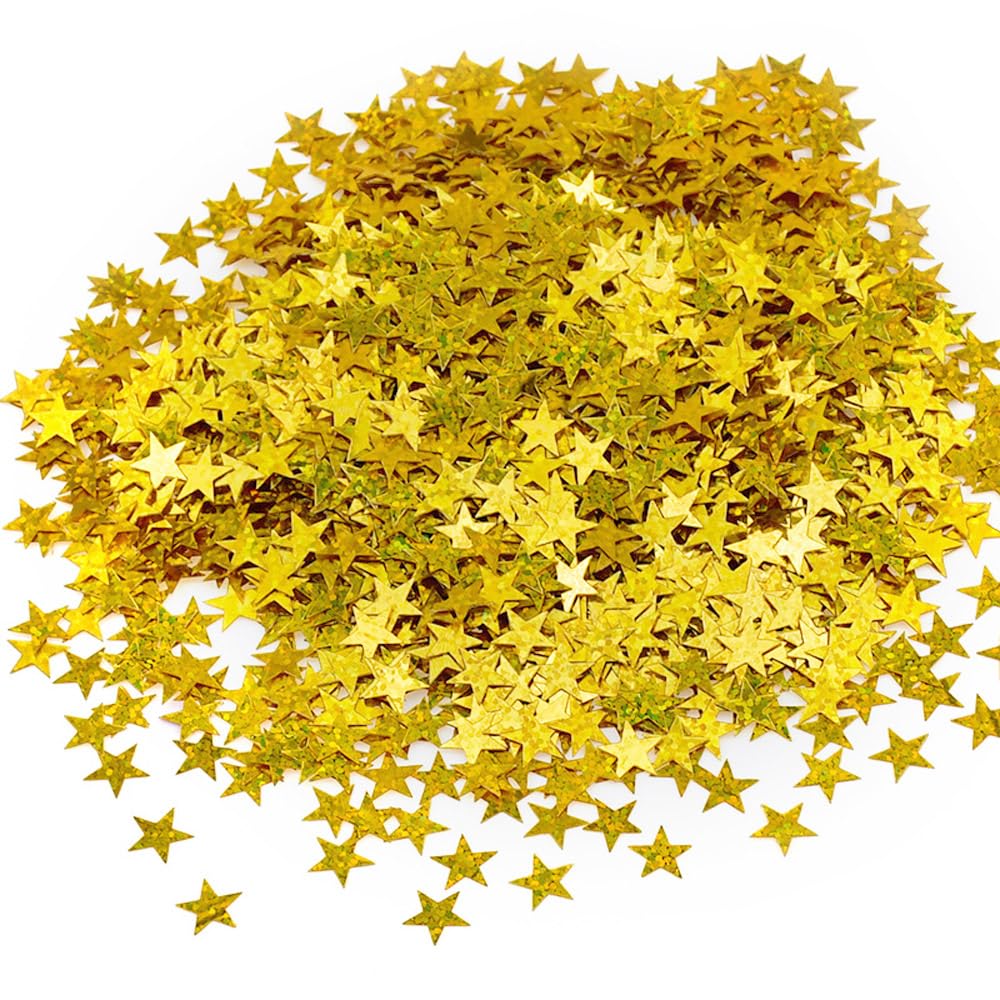 FONGKNOX 30 g konfetti z cekinami gwiazdowymi, z?ote konfetti, 10 mm, dekoracja sto?u, posypka, metaliczny brokat, konfetti na wesele, imprez?, baby shower, festiwal, dekoracja "zrób to sam"