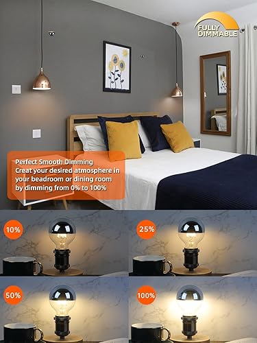 Miniatura 5 de Paquete de 4 luces LED equivalentes a 60 W, equivalente a 60 W, G25G80 de 6 vatios con forma de globo plateado  Blanco cálido 2700 K base E26