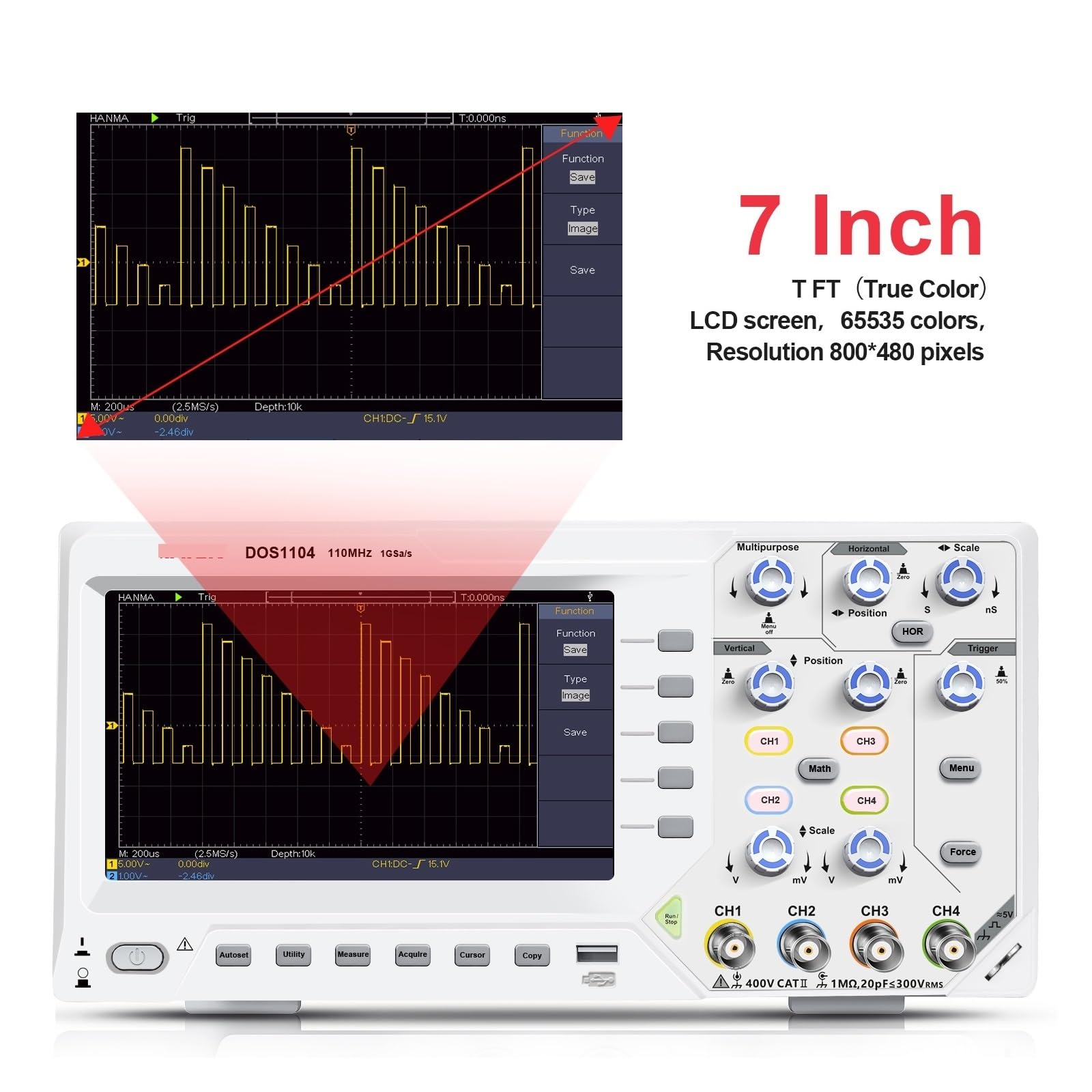 Osciloscopio, Osciloscopio digital profesional, alcance de almacenamiento escritorio 110 MHz 1 GS/s