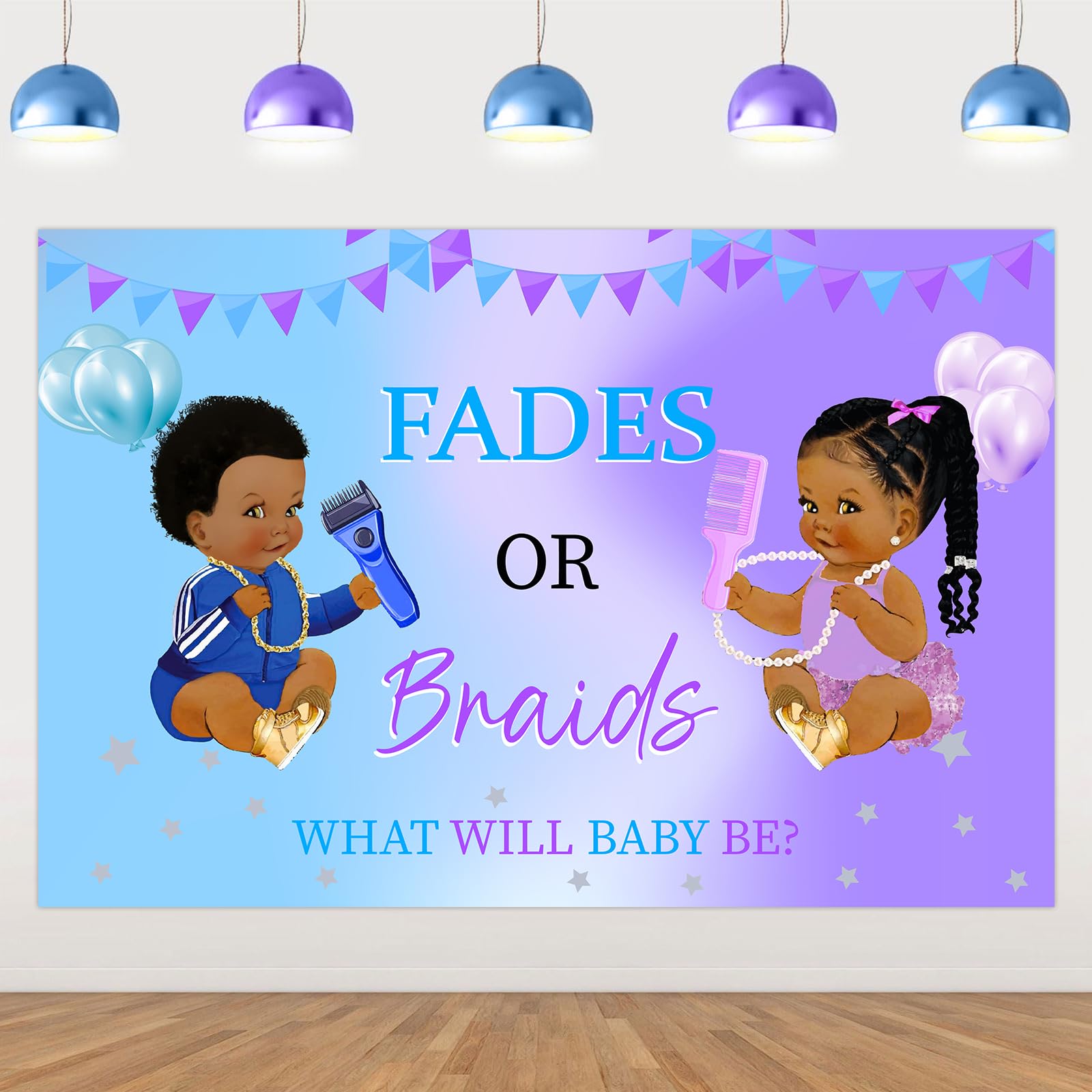Jollyboom Fades or Braids Gender Reveal Decorations Backdrop, 7 x 5 Ft He or She Gender Reveal Backdrop What Will Baby Be Photo Background for Boy or