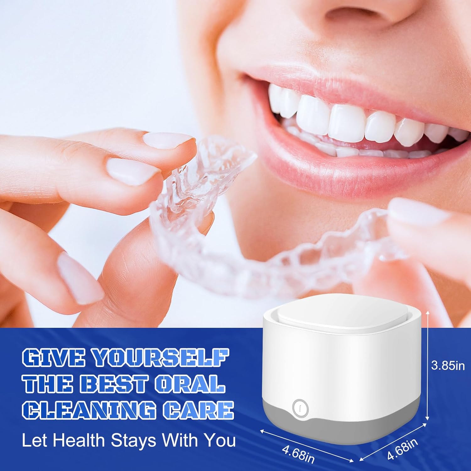 Ultrasonic Retainer Cleaner, Retainer Cleaner Machine for Dentures, Denture Cleaner for All Dental Appliances 45kHz Professional Ultrasonic Jewelry Cleaner with Cleaning Basket 200ml (White)