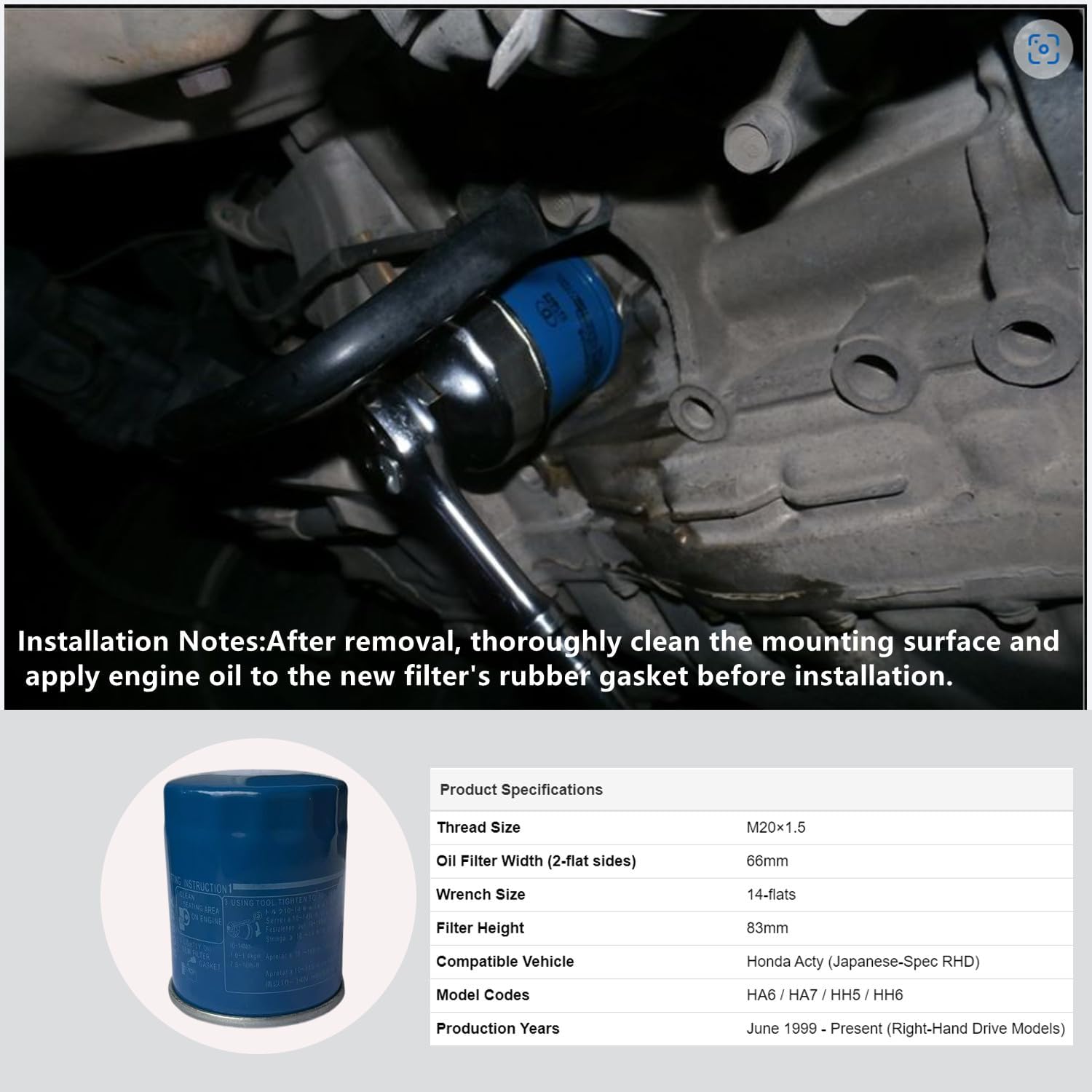 2 Pack Car Engine Oil Filter Replace For old model HONDA ACTY Kei Car Mini Truck (JDM Import) HA6/HA7/HH5/HH6