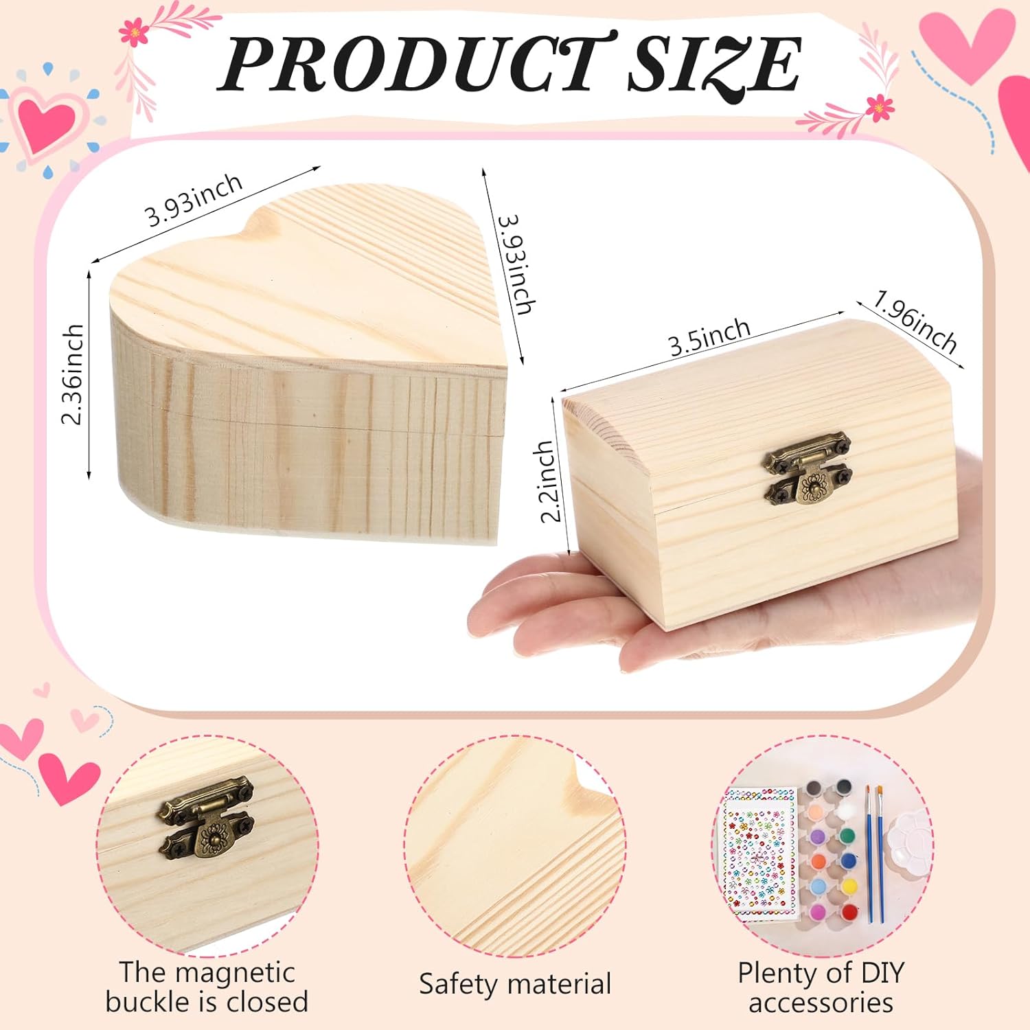 Kigley 6 Pack Paint Your Own Wooden Jewelry Box DIY Crafts Kits Heart Treasure Box Kit Unfinished Arts and Craft for Ages 3-12 Year Old Girls Boys Birthday Gifts Valentines Mother's Day Favors