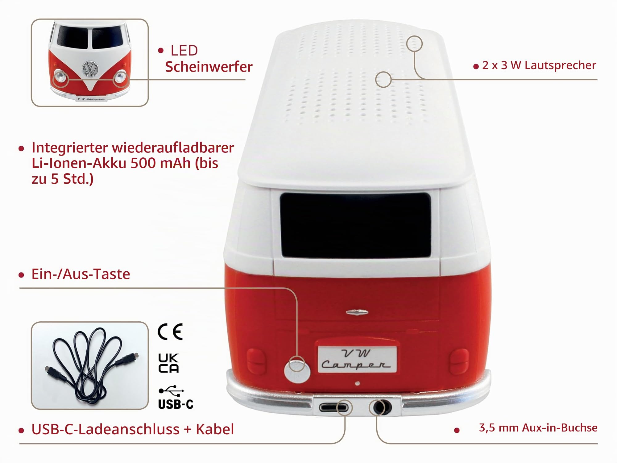 BRISA VW Collection - T1 Bulli Bus Bluetooth Lautsprecher Tragbar Mini-USB
