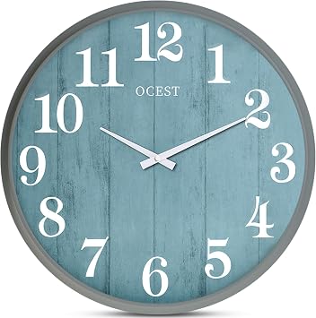 OCEST 18 Inch Large Indoor Outdoor Wall Clock, Silent Non-Ticking Modern Wall Clocks with Woodgrain Design Decorative for Living Room, Farmhouse, Kitchen, Bathroom,Porch,Garden