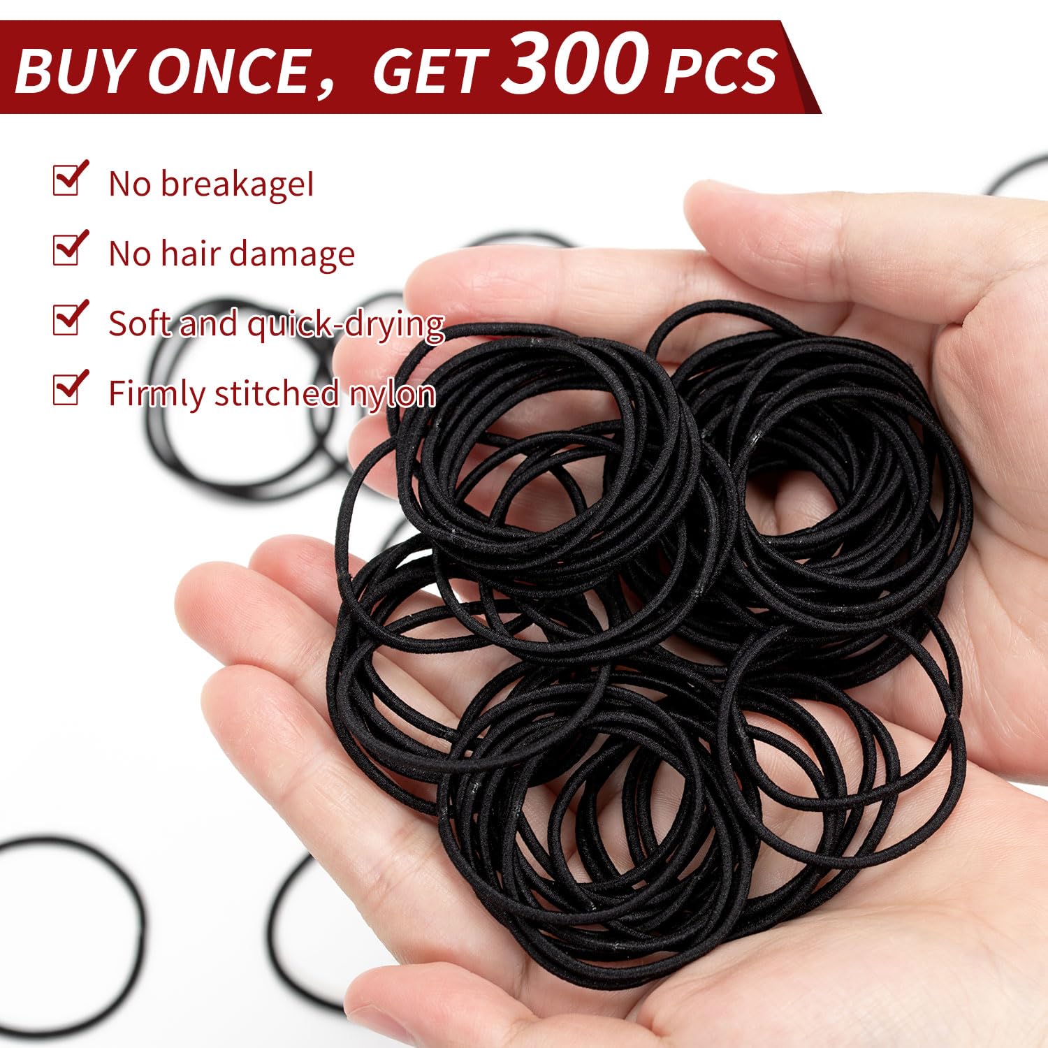 Zouwel Black Hair Bands, 300 PCS Black Hair Bobbles for Women Girls 4mm Elastic Hairs Band Ties No Damage Bobbles for Thick Thin Hairs - Image 2