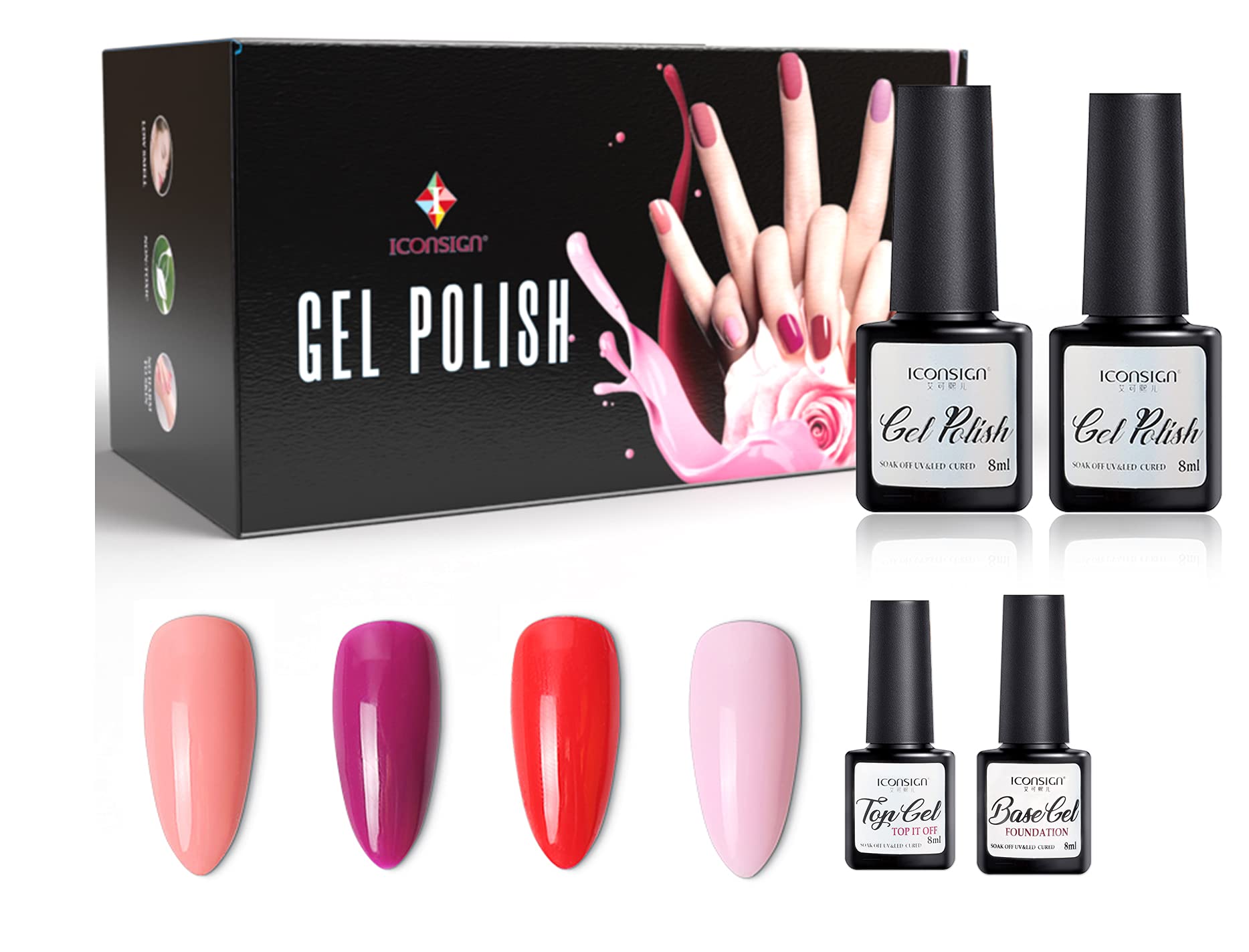 8ml ICONSIGN 4 Nail Polish with Top Coat and Base Coat Gel Nail Polish Poly Gel Nail Polish Nail Art at All Seasons (Set B)