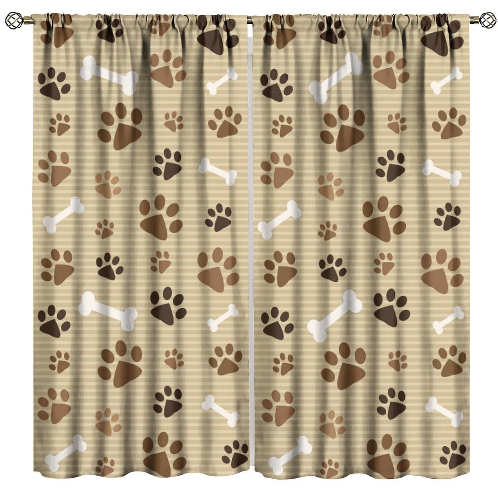 FAOTELY Kids Dog Curtains Coffee Color Dog Paw Prints Pattern Bone Rod Pocket Blackout Window Drapes for Bedroom Living Room Kitchen Cafe Decor ?W31.5xL63 Inch? x2 Panels
