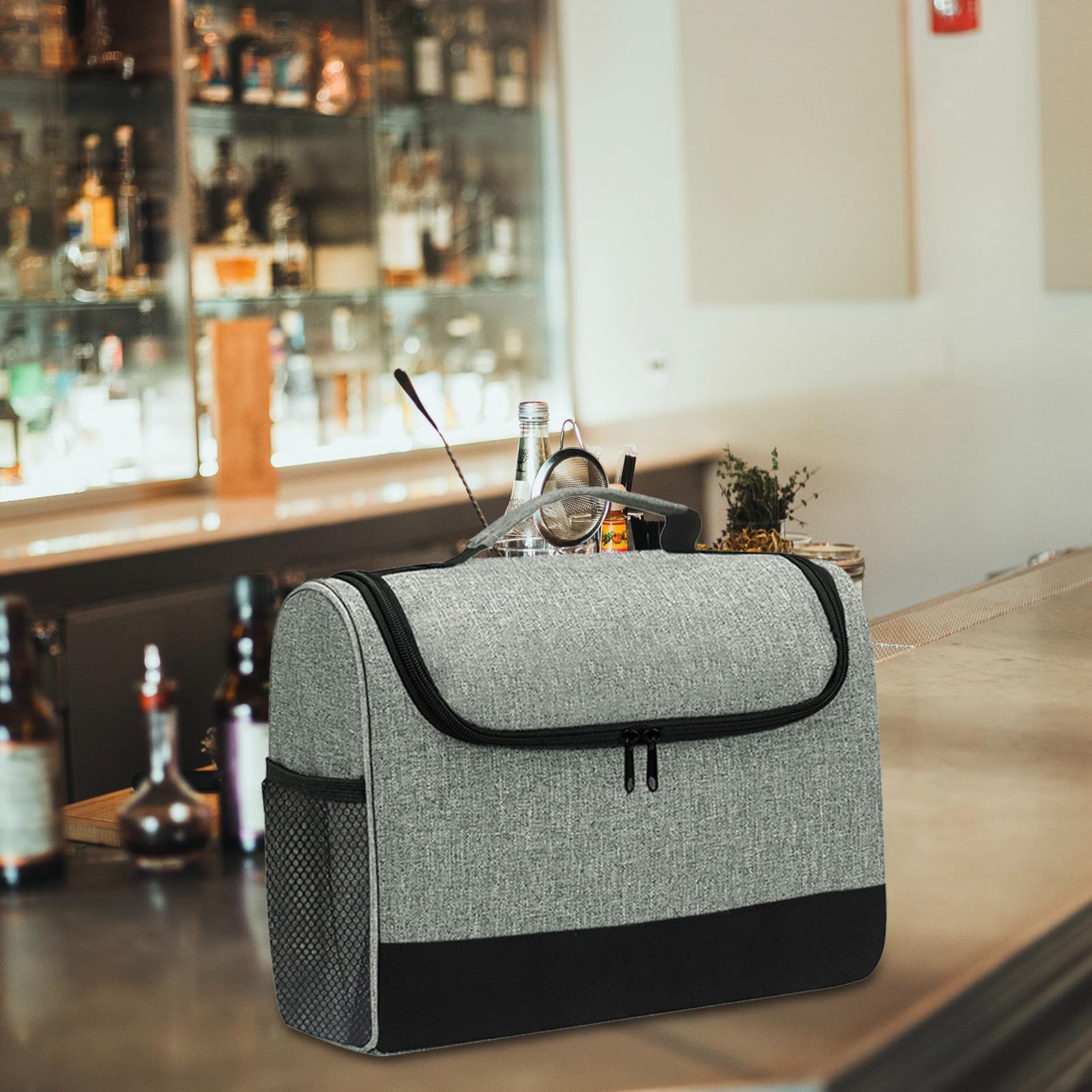Borsa da viaggio per bartender, custodia da viaggio, porta attrezzi, manico rinforzato, pratico porta da bar, per interni, cucina, cortile, picnic, riunioni