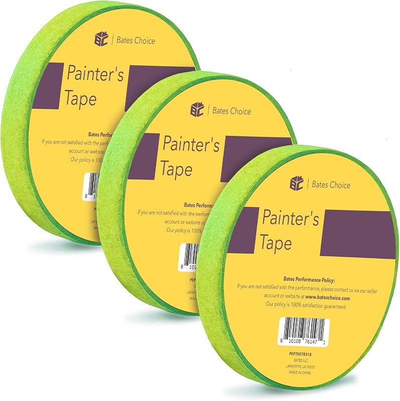 Bates Painters Tape, 0.7-Inch, 54 Yards/Roll, 3 Pack, Green, Masking Tape, Paint Tape for Walls