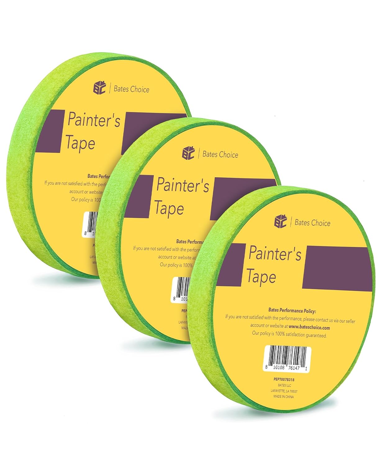 Bates Painters Tape, 0.7Inch, 54 Yards/Roll, 3 Pack, Green, Painting