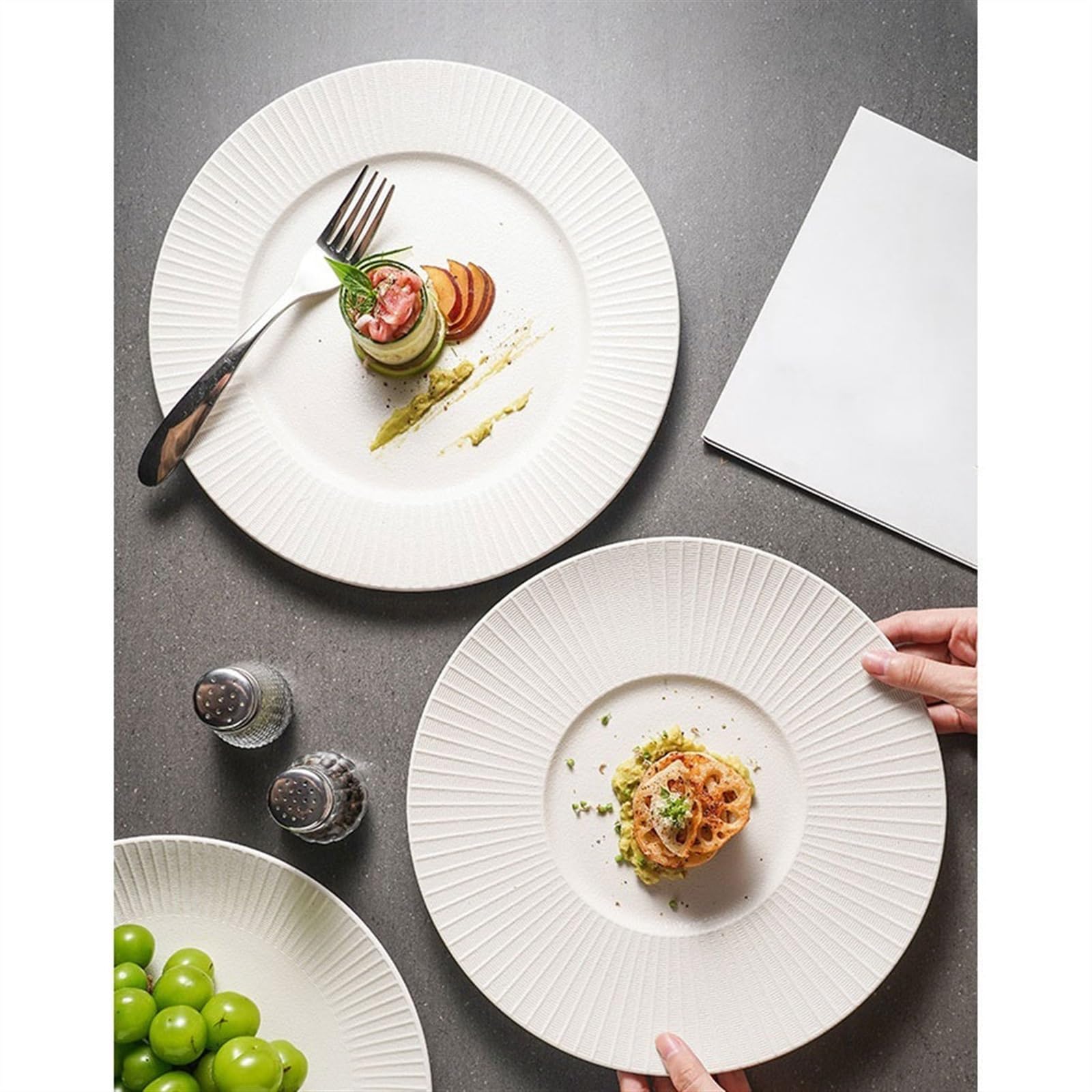 Assiettes de service Assiette à Spaghetti en céramique de couleur unie, sensation Premium, assiette à Steak, motif Vertical Simple, vaisselle artistique for hôtel Restaurant Assiette réutilisable(A)